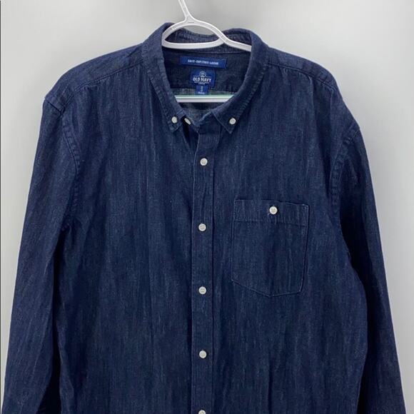 Old Navy slim fit button down denim top classic casual dark wash sz XL versatile - Picture 2 of 7